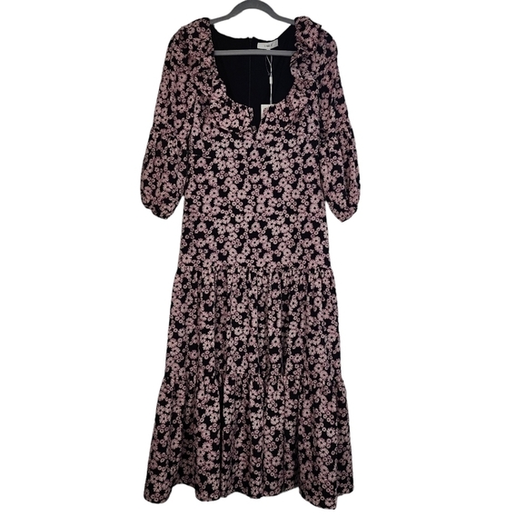 Likely black pink Bella Floral Print Midi Dress Prarie croquet Cottagecore Bridg - Picture 5 of 16